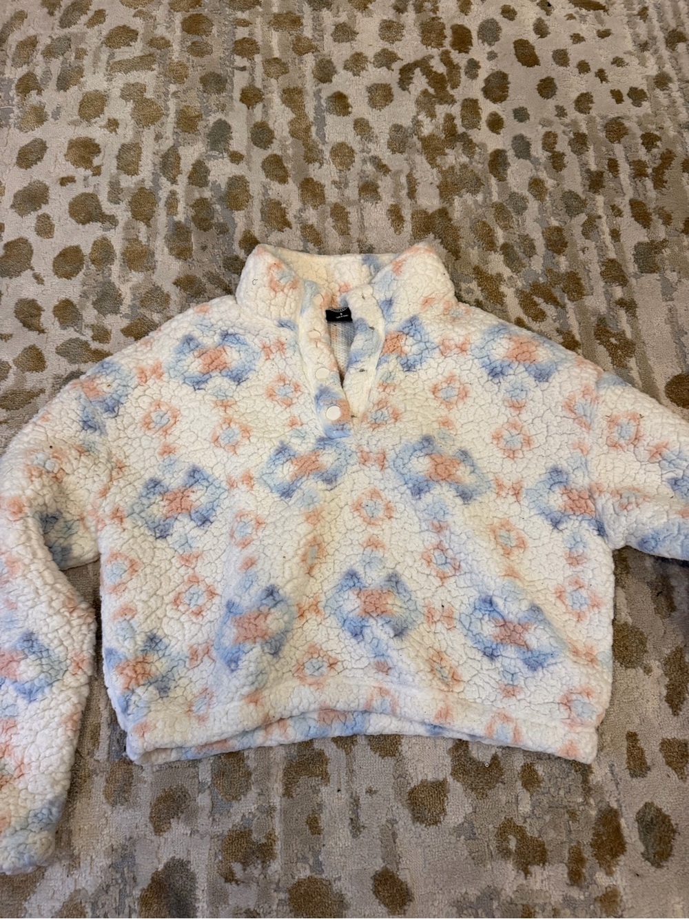 PacSun Floral Sherpa Pullover - Cream with Blue & Peach - Picture 2 of 4
